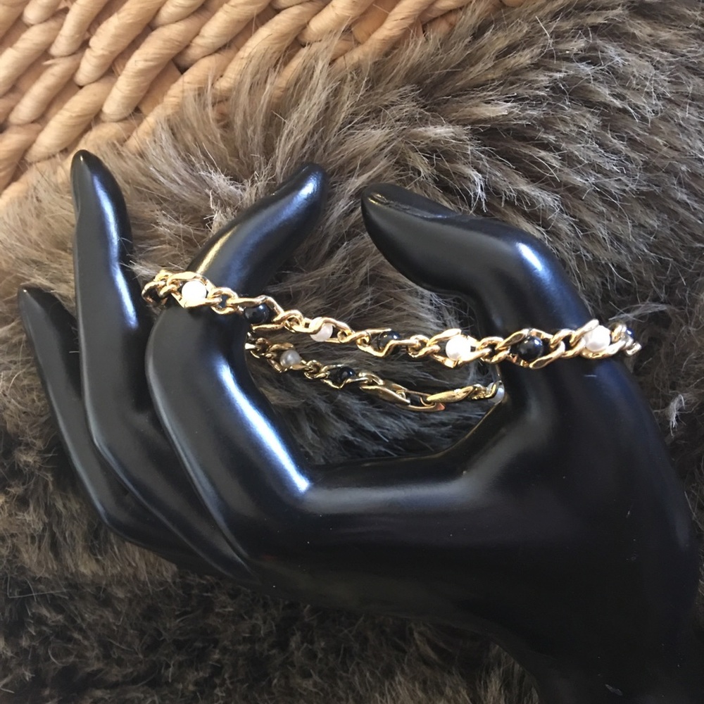 Vintage caged pearl gold tone link bracelet